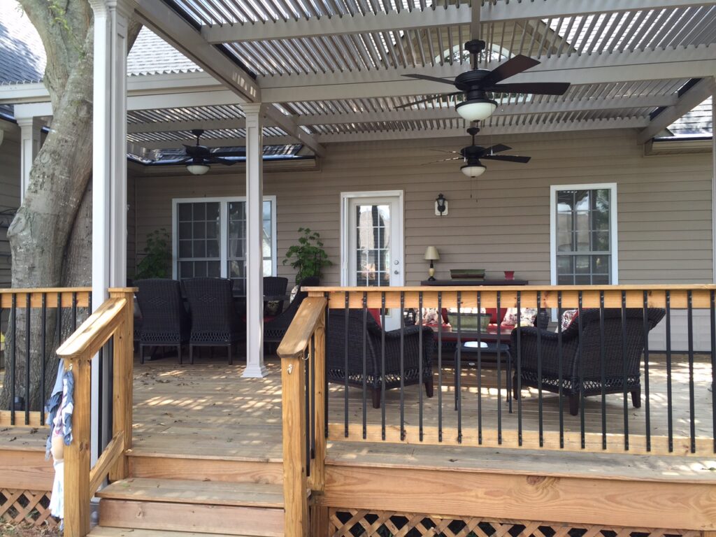 Cover your patio with a louvered roof that opens and closes