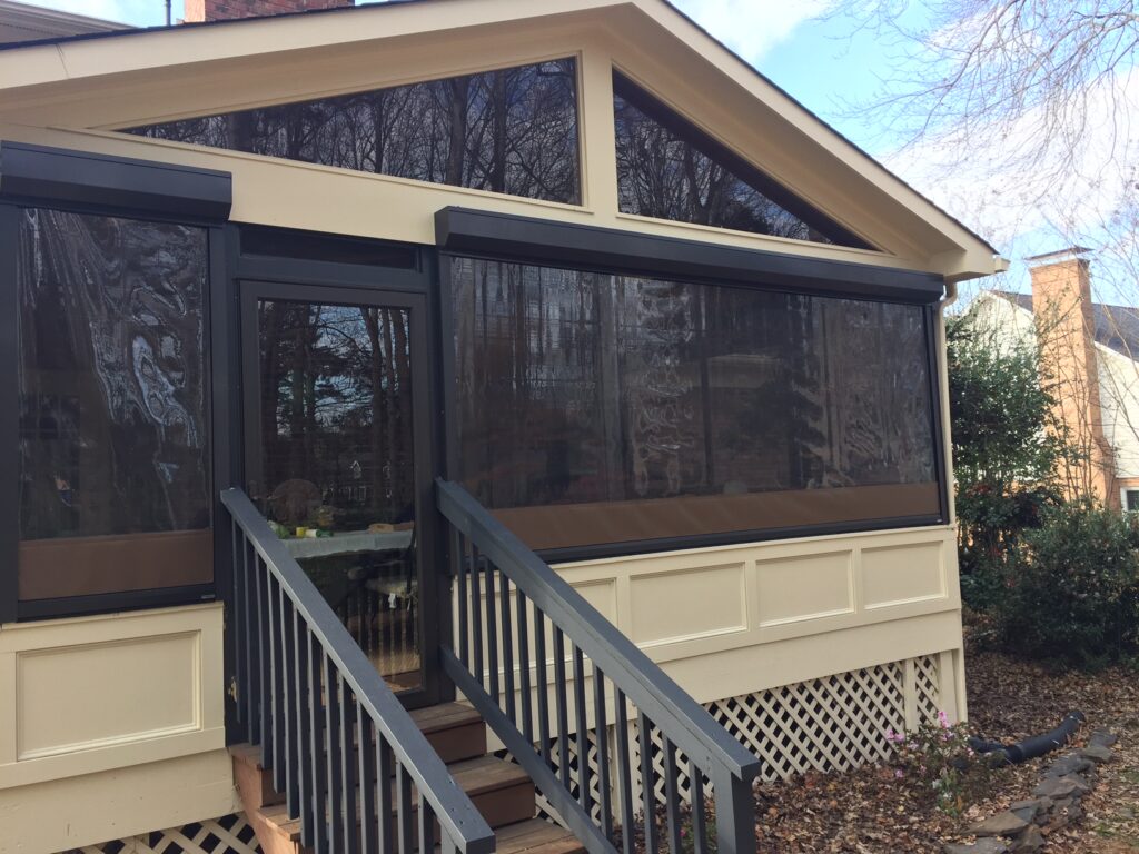 Fenetex bronze motorized clear vinyl porch panels in Gastonia