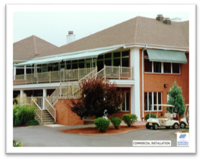 Commercial retractable awning at a golf club for cooler outdoor seating in Greenville, Spartanburg, and Anderson